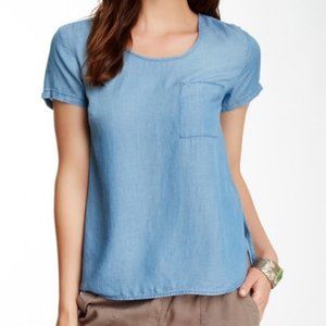 Cloth and Stone Short Sleeved Chambray Hi-Lo Scoop Neck Top Sz XS